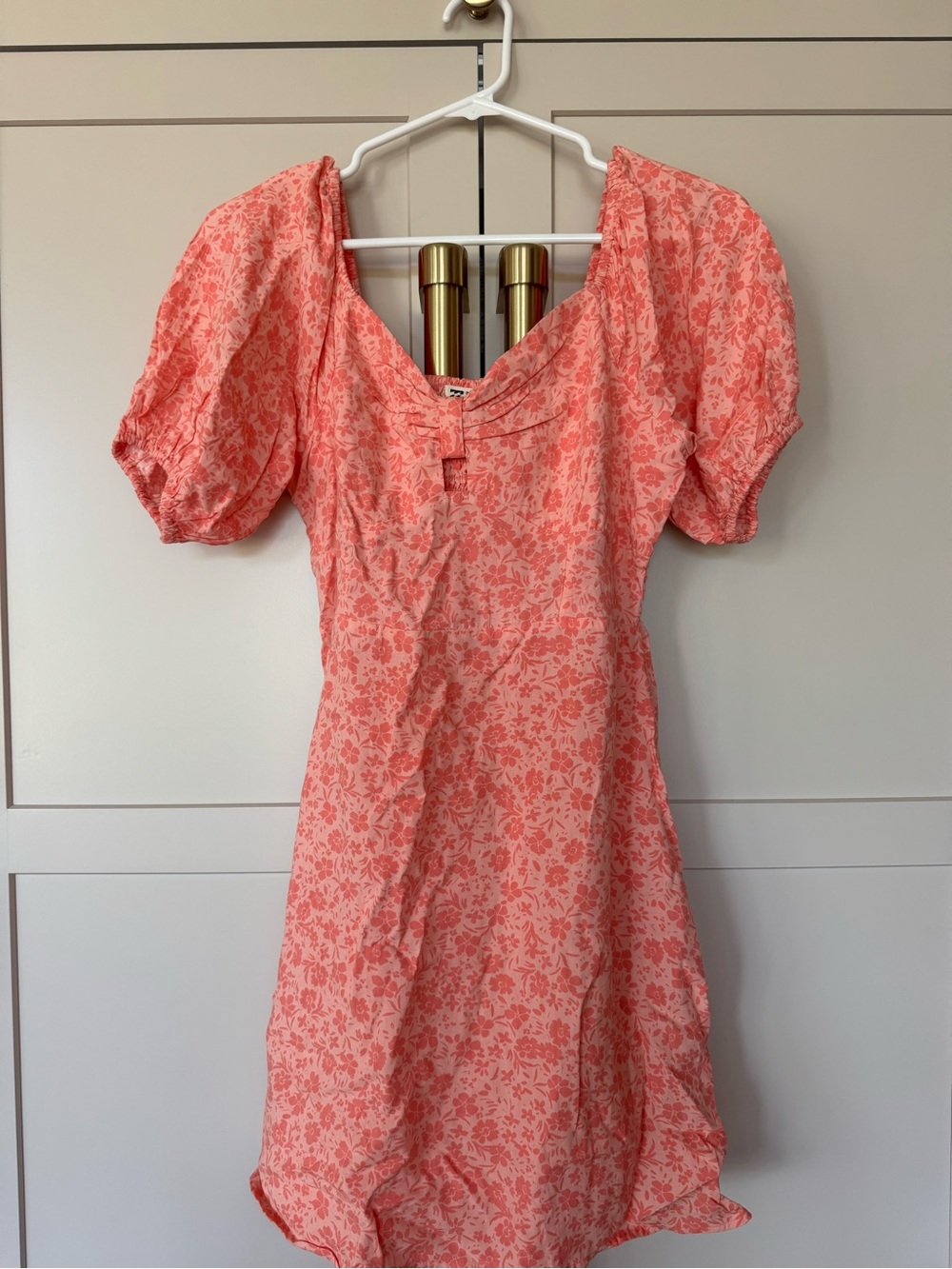 Billabong Coral Floral Puff-Sleeve Mini Dress
